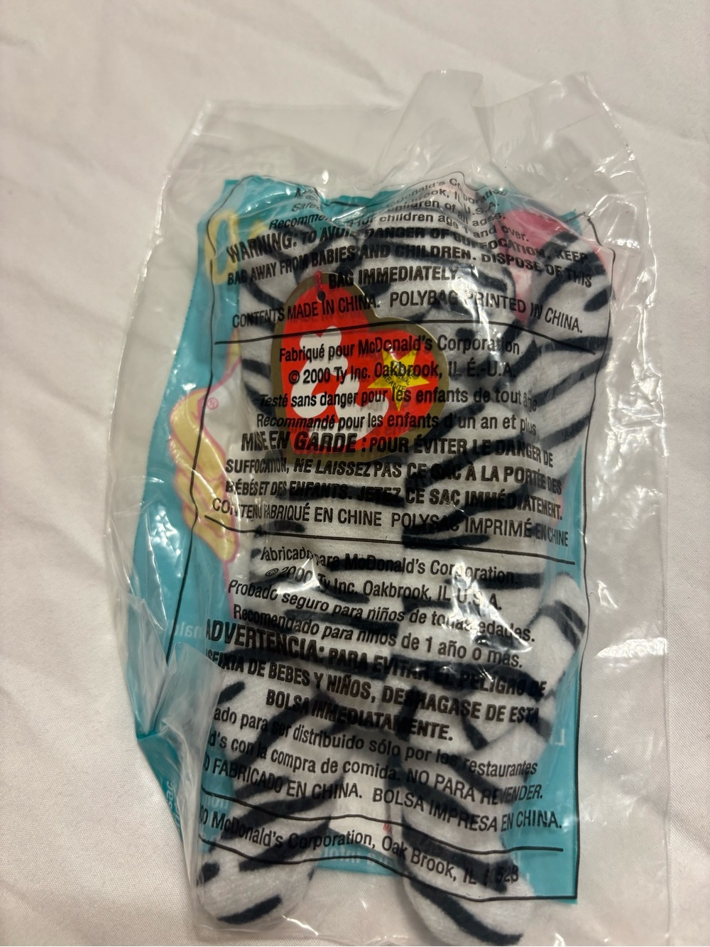 McDonalds Ty Blizz The White Tiger Beanie Baby Plush Toy, Sealed 2000